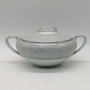 Noritake Sabrina White Grey Floral Ceramic Sugar Bowl W/ Lid